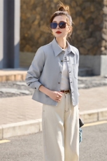 BAO海宁春季薄款皮衣外套女短款年轻时尚百搭仿绵羊皮皮夹克潮，女装皮衣，跑量工厂店