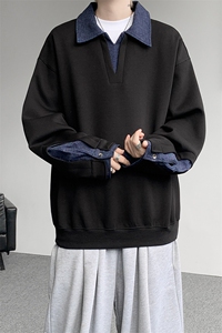 8XL-M 美式拼接新款翻领高级感衬衫领运动上衣长袖卫衣男WY26P68图片