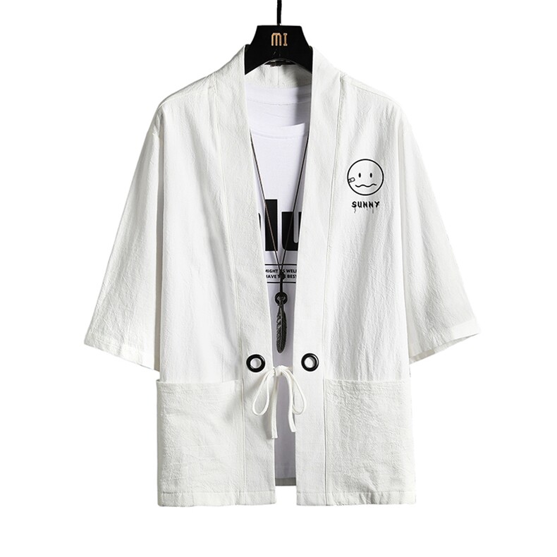 HF59072-P40风汉服男开衫外套七分袖道袍网格挂拍,男装民族服装,电商A040A