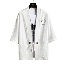 HF59072-P40风汉服男开衫外套七分袖道袍网格挂拍，男装民族服装，电商A040A