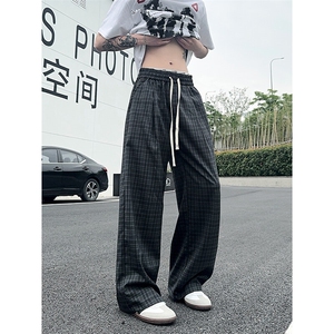XK468-P35灰色格子裤男夏季薄款慵懒松弛感美式休闲阔腿直筒裤图片