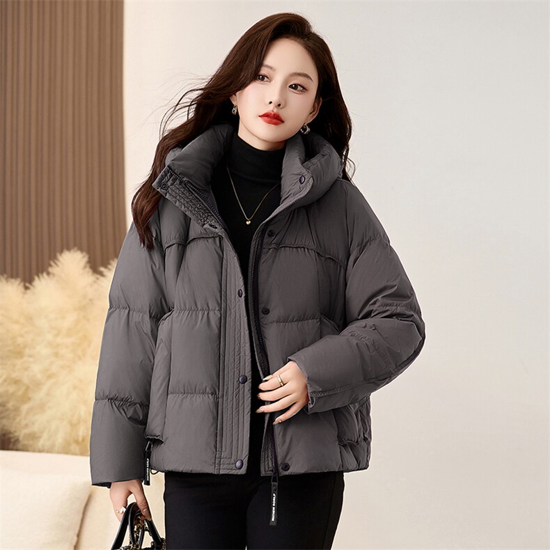 紫红色短款羽绒服女2025新款冬季时尚加厚连帽保暖白鸭绒外套,女装羽绒服,衣之秀