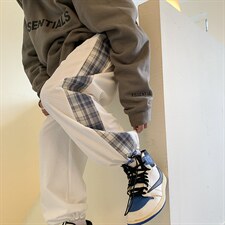 秋季玉米粒华夫格贴标抽绳格纹拼接休闲裤XZ604-KP43-P55控68，男装休闲裤，星座604