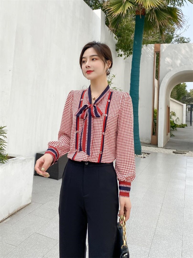 高档次千鸟格衬衫，女装衬衫，艾绮雪影