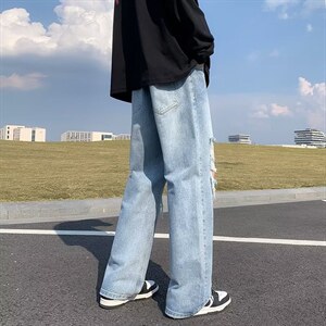 牛仔裤男秋季潮大码休闲裤子高街N9019P40图片