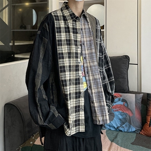 美式复古格子衬衫男女外套设计感小众外套拼接衬衣潮CS0310-P50图片