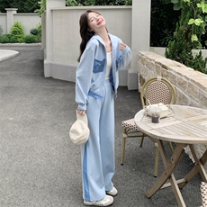 浅蓝拼接牛仔卫衣套装2C198-6512-P175K268，女装套装/套裙，2C198