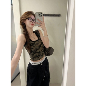 W9656-P28 网图现货 美式辣妹短款迷彩吊带背心女夏季内搭美背图片