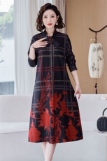 现货2024秋季女装新款时尚定位花民族风年轻妈妈中长款连衣裙，女装连衣裙，魅衣本色