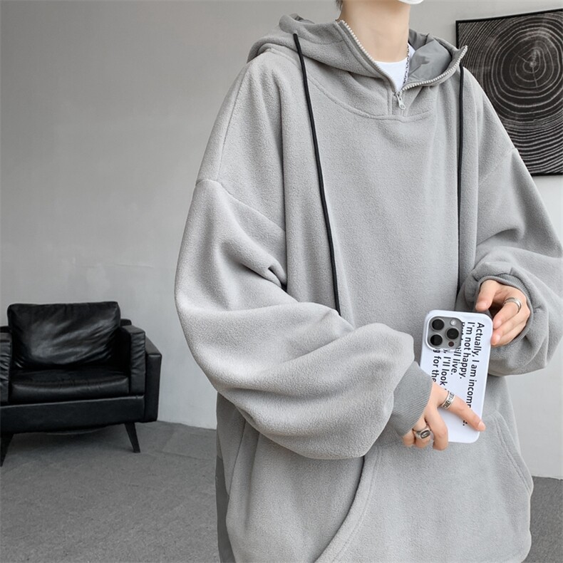 8XL-M大码摇粒绒卫衣套头连帽半拉链宽松美式复古外套WY9103/P68,女装短外套,电商B238