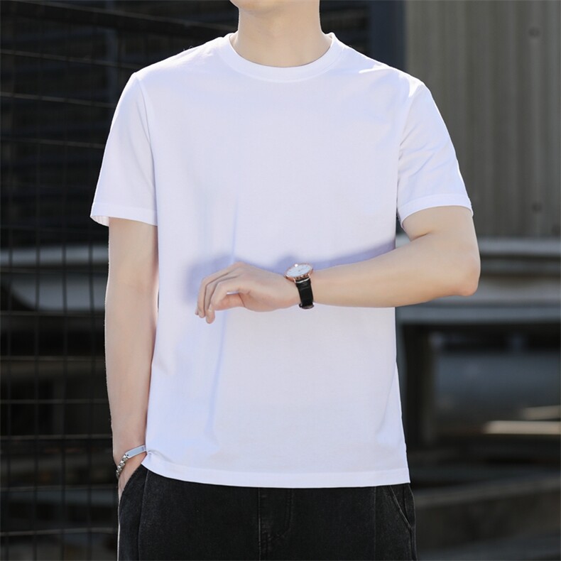 美式纯棉短袖男重磅cleanfit穿搭宽松正肩t恤内搭运动健身五分袖,男装T恤,钱塘6003（原4033）