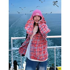 网图扎染刺绣格子衬衫男女秋季宽松慵懒风格纹衬衣外套特P43，男装衬衫，电商C306-1