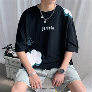 A265云朵飞机男士夏季休闲半袖短袖T恤圆领宽松港风文艺男装TEE恤图片