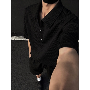 特批P60无差价夏季polo衫半拉链不规则提花肌理男宽松套装TZ5142图片