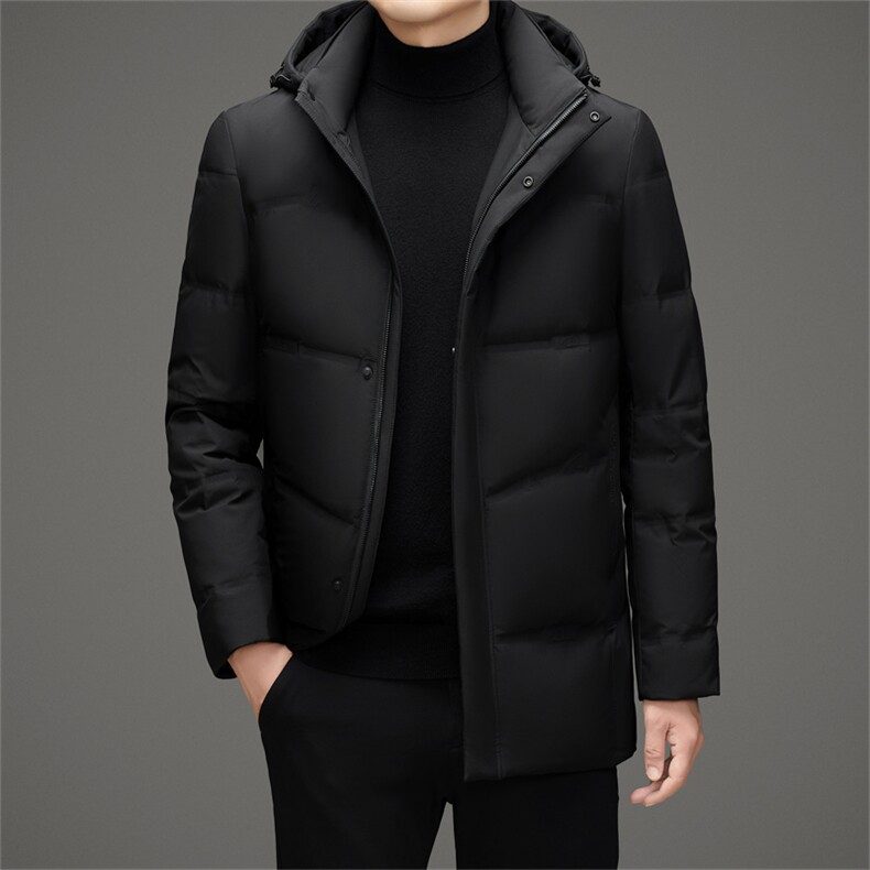 新款中老年可脱卸帽中长款羽绒服外套男中年羽绒服大衣限价368元图片