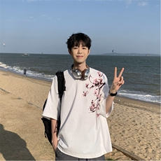 抖音品质直播得物风新中式印花短袖T恤dcm296-特批20控38，男装T恤，星座605(原A050)