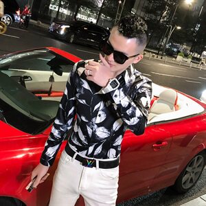 2021春秋衬衫社会男长袖上衣印花男装韩版修身四季潮流衬衣Q863-P55图片