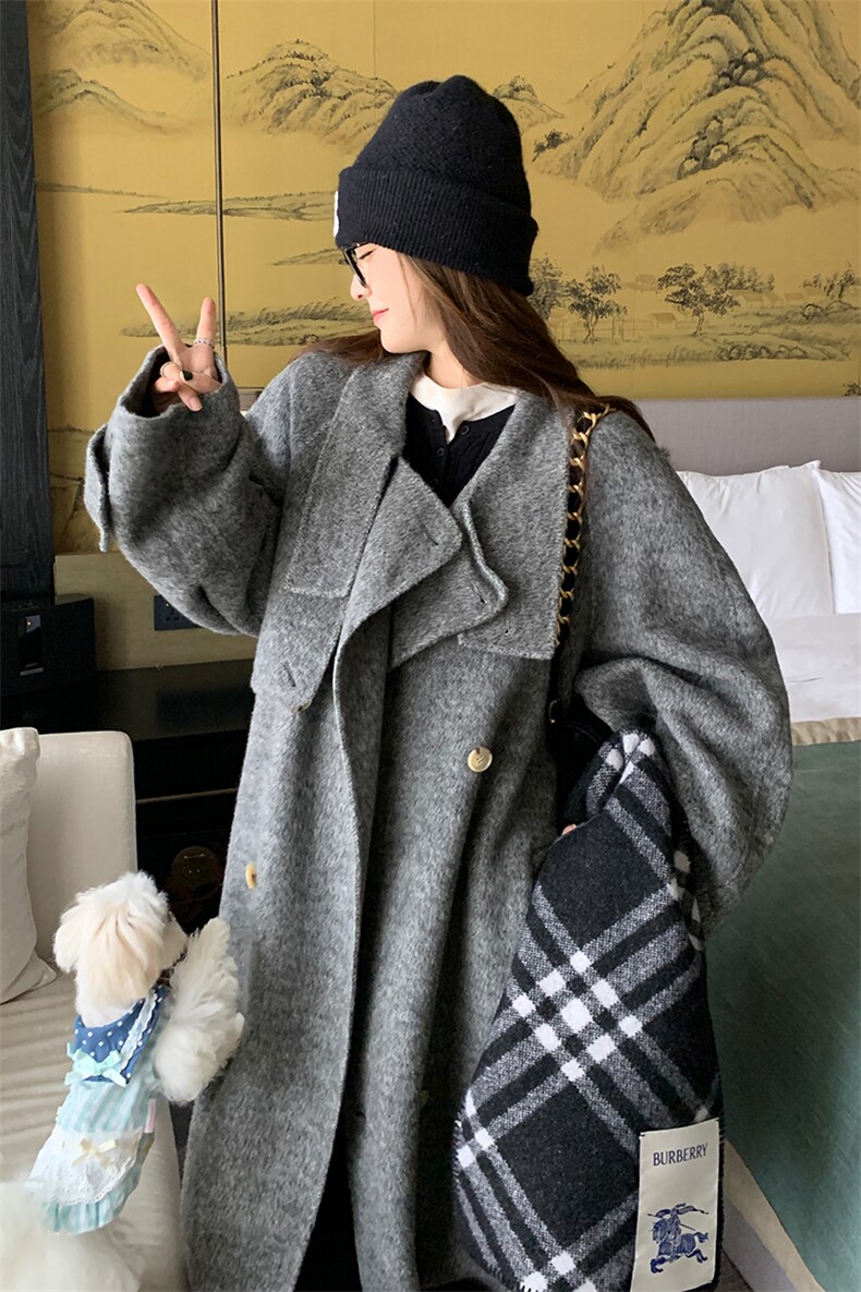 【有大货】宽松长款双面呢立领大衣外套女2C372-9067-P315控458,女装毛呢外套,2C372