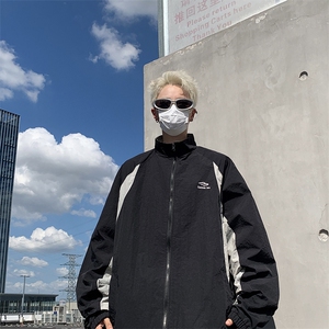 2024新款秋季美式高街拼色立领夹克帅气休闲宽松男现货 W8294-P62图片
