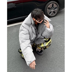 冬季2024新款美式潮牌双层领假两件棉服外套男士潮流加厚宽松棉衣，男装棉衣，星座410-7