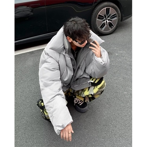冬季2024新款美式潮牌双层领假两件棉服外套男士潮流加厚宽松棉衣图片