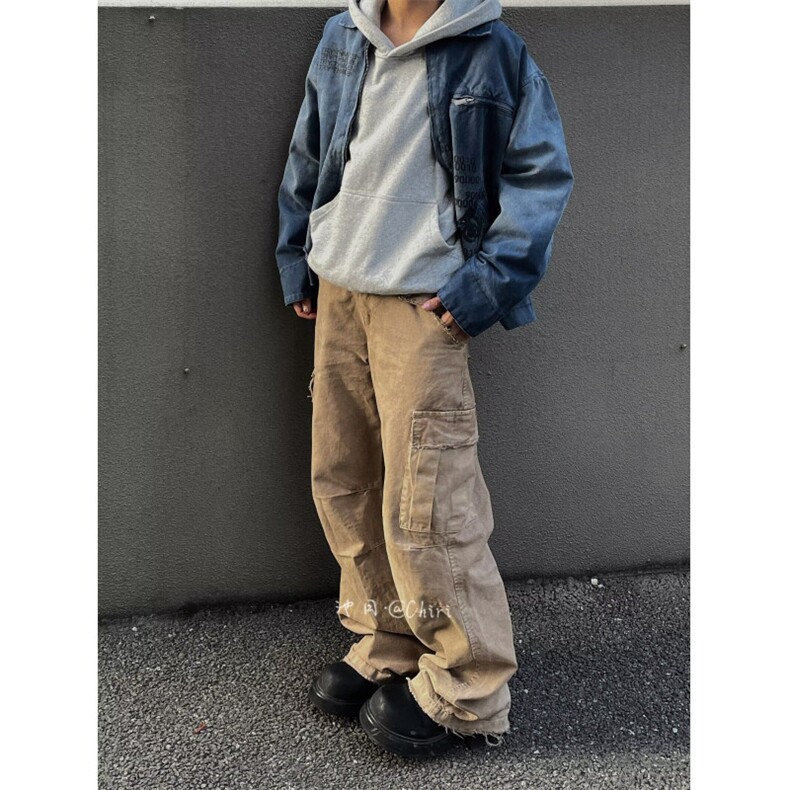 2025年春秋季新款美式复古少年感水洗工装裤子男生宽松直筒裤潮牌,男装工装外套,星座506A