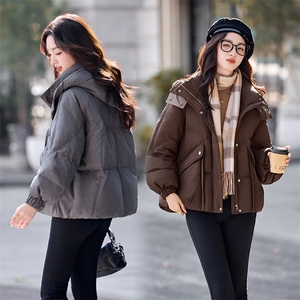 时尚休闲连帽短款羽绒服女2025冬季新款小个子加厚保暖白鸭绒外套图片