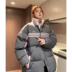 冬装中性美式条纹织带棉服刺绣logo棉衣休闲外套男女G1100P118，男装棉衣，电商A339