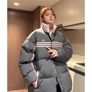 冬装中性 美式条纹织带棉服 刺绣logo棉衣休闲外套男女G1100 P118图片