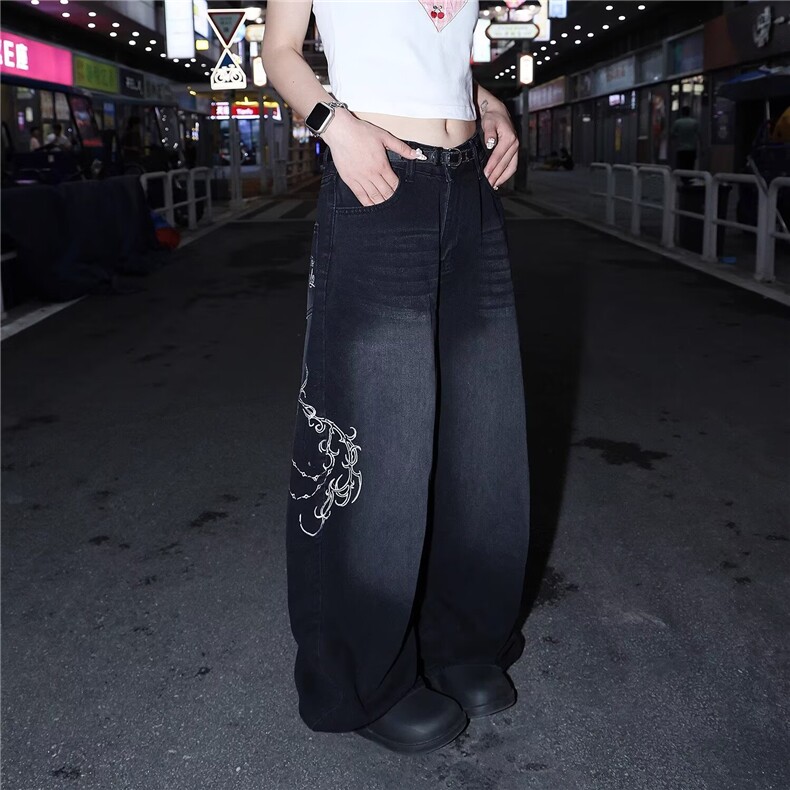 557-P49 美式复古弯刀裤松弛感牛仔裤休闲裤子图片