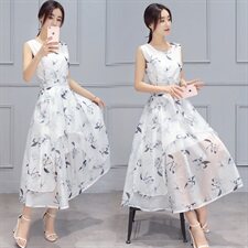 中长款2022年夏季短袖套头件高腰圆领通勤连衣裙欧根纱纯色气质，女装连衣裙，时尚俏佳人