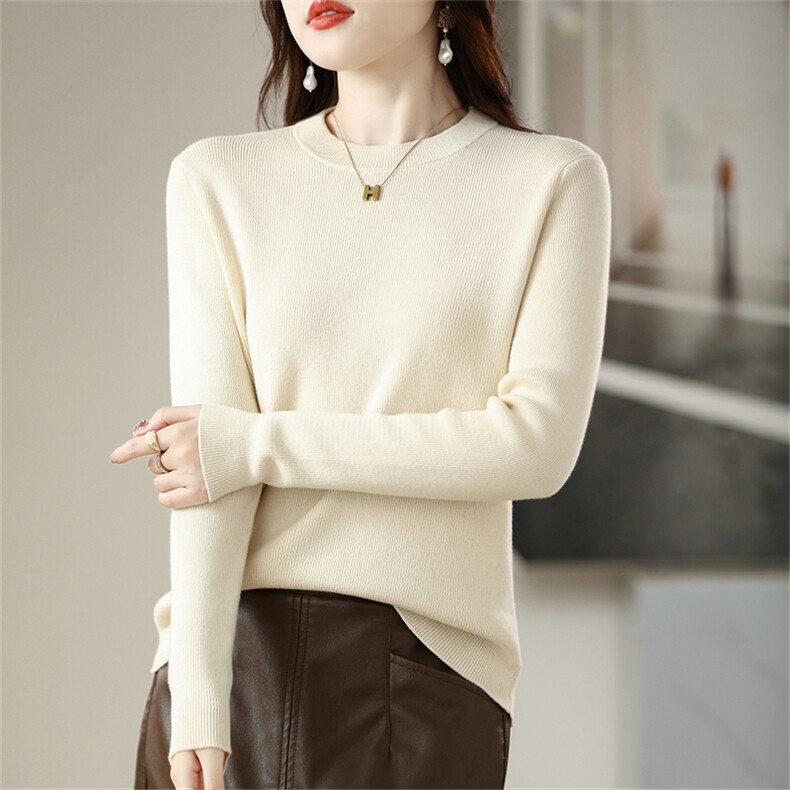 2025年秋季新款针织抽条圆领上衣时尚休闲通勤百搭，女装针织衫/毛衣，阁惠羊绒