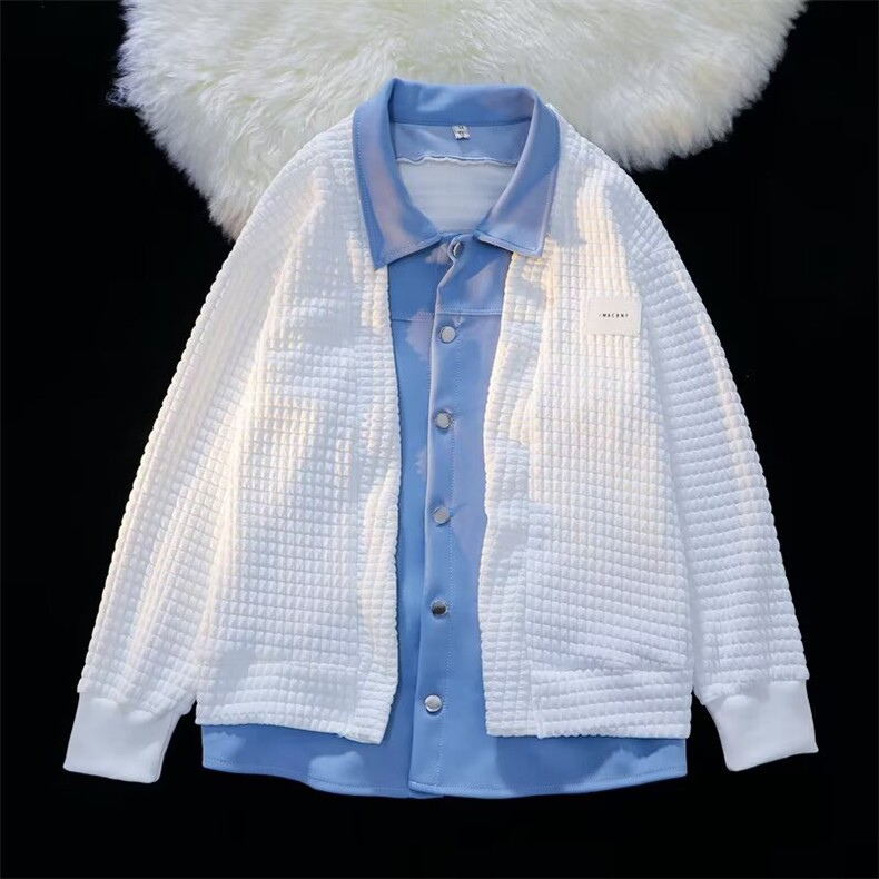 假两件男士外套春秋季潮流百搭休闲上衣宽松学生翻领夹克自家图，男装夹克，星座613