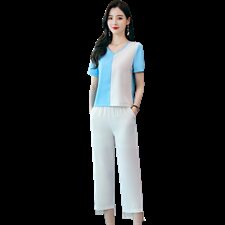 2021夏季新款时尚潮流舒适简约个性拼色短款长裤套装，女装套装/套裙，尚洛菲