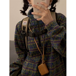 复古美式撞色条纹摇粒绒立领拉链卫衣外套男女23秋冬图片