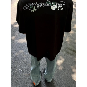 网图有货 夏季大M玫瑰花卉刺绣短袖T恤男女情侣纯棉上衣 A572-P35图片