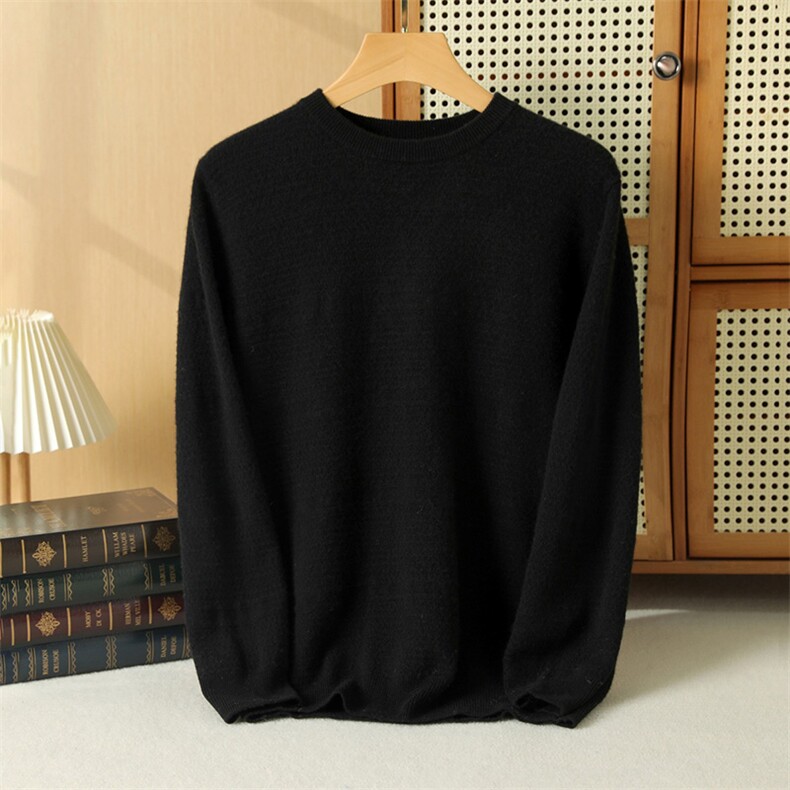 时尚男士秋冬款简约百搭羊绒套头衫舒适保暖经典黑色设计，男装羊绒套衫，奥千羊绒