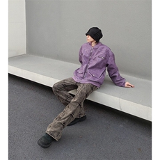 自家图现货！复古色黄泥褶皱牛仔裤微喇叭裤子RN8035-P75/已注册，男装牛仔裤，星座1005-4