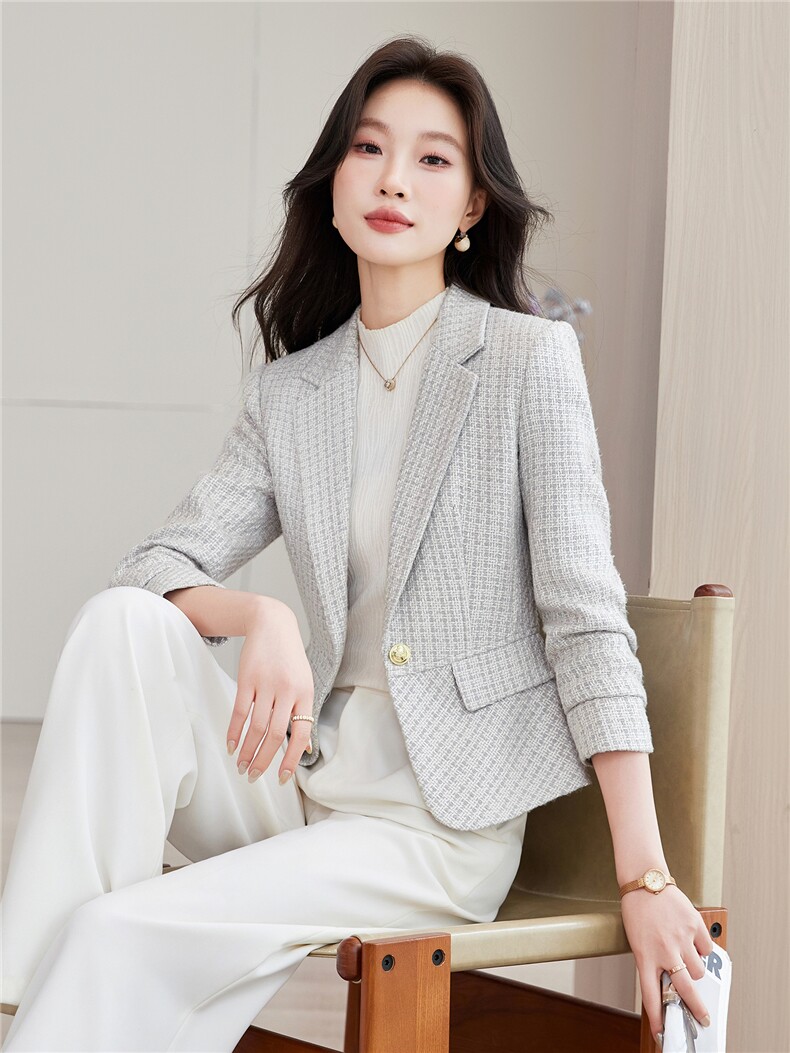 《档口现货》2026秋上新气质华夫格子通勤收腰西装小外套女,女装西装,苗苗