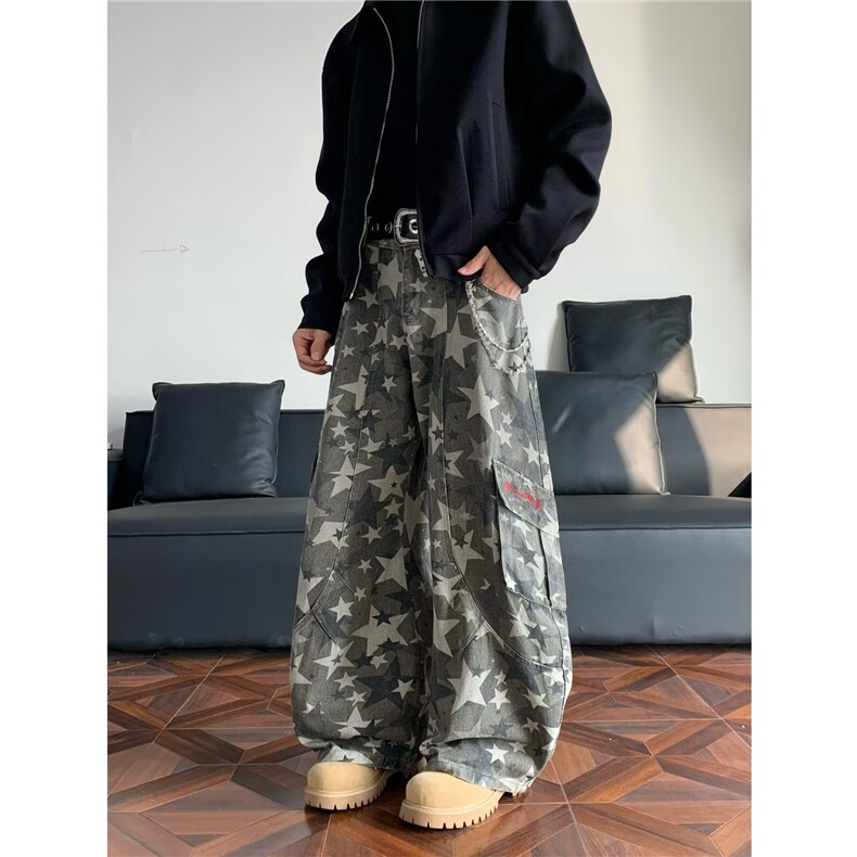 迷彩弯刀工装裤街头宽松阔腿休闲裤8032P58，男装工装外套，星座410-2