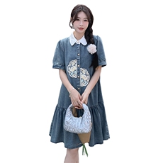 【现货】夏装新品新中式风刺绣牛仔复古连衣裙P118K168，女装连衣裙，2D148