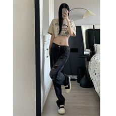 B221美式ins高街小众个性男女破洞牛仔裤LK23001-P65控88，男装牛仔裤，电商B221