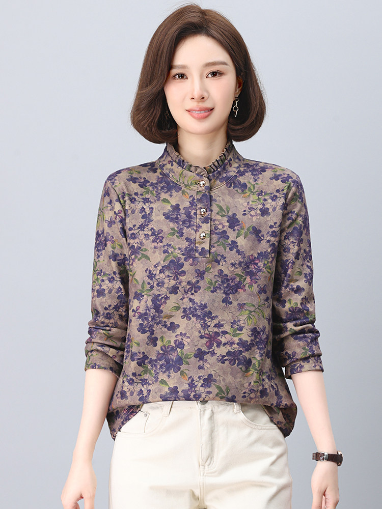 大量现货高领打底衫女秋冬装2024年碎花加绒内搭上衣中年妈妈加厚,女装大码女装,奕阳依阁