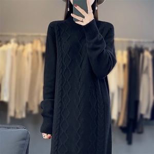 时尚显瘦半高领毛衣裙女秋冬季新款宽松长袖针织连衣裙气质百搭图片