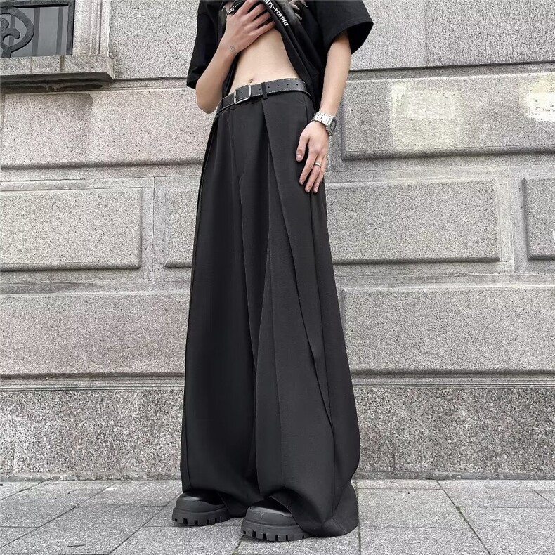 西裤男士垂坠感包边痞帅褶皱裤子宽松直筒阔腿拖地裤K2836，男装西裤，星座1116A-1（原606A）