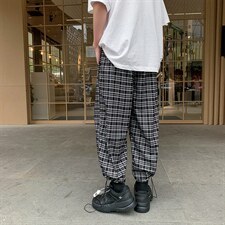 夏季新款休闲裤男韩版宽松清凉格子抽绳束脚大码运动裤8011-P45，男装休闲裤，电商A059