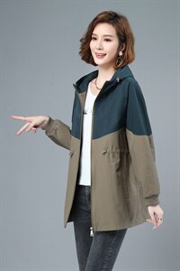 2022春秋季新款时尚气质拼接连帽风衣外套，女装风衣，依倍林