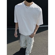 得物抖音高品质260克重磅宽松纯棉纯色双纱牛角插肩袖短袖T恤DT22，男装T恤，电商A486-1