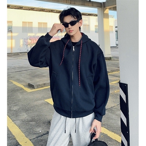 抖音得物二开美式高街重磅结构双层撞色连帽卫衣开衫外套W116图片