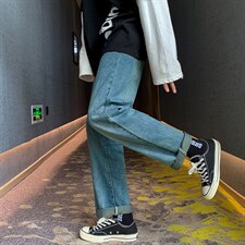 送腰带~直筒牛仔裤男直筒阔腿长裤ins宽松九分裤子 A080-9258-P35图片